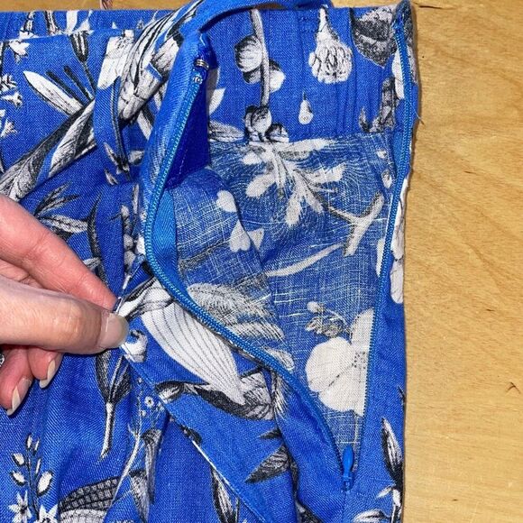 J. Crew Womens Linen Wide Leg Floral‎ Tropical High Rise Ankle Pants Blue Size 0 - Picture 8 of 13